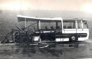 Wreckage of the M62 coach blown up by the IRA.